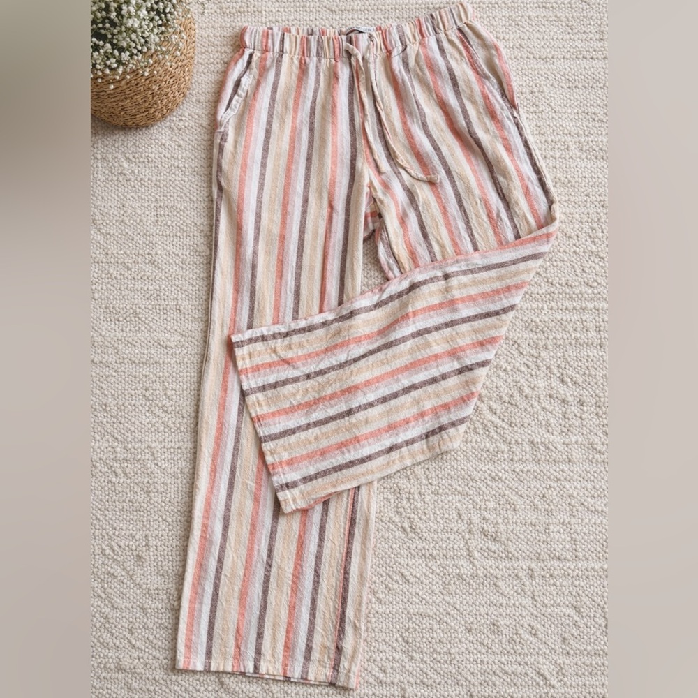 Urban Outfitters Striped Wide Leg Pants Linen Blend Small Petite